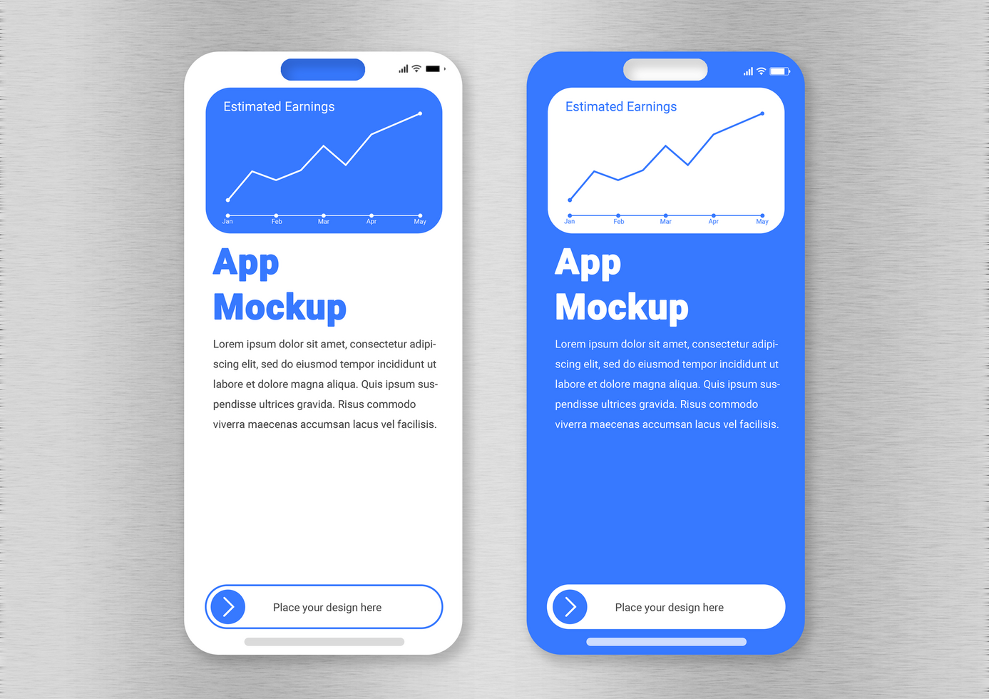 phone app mockup with punch hole and metal background psd