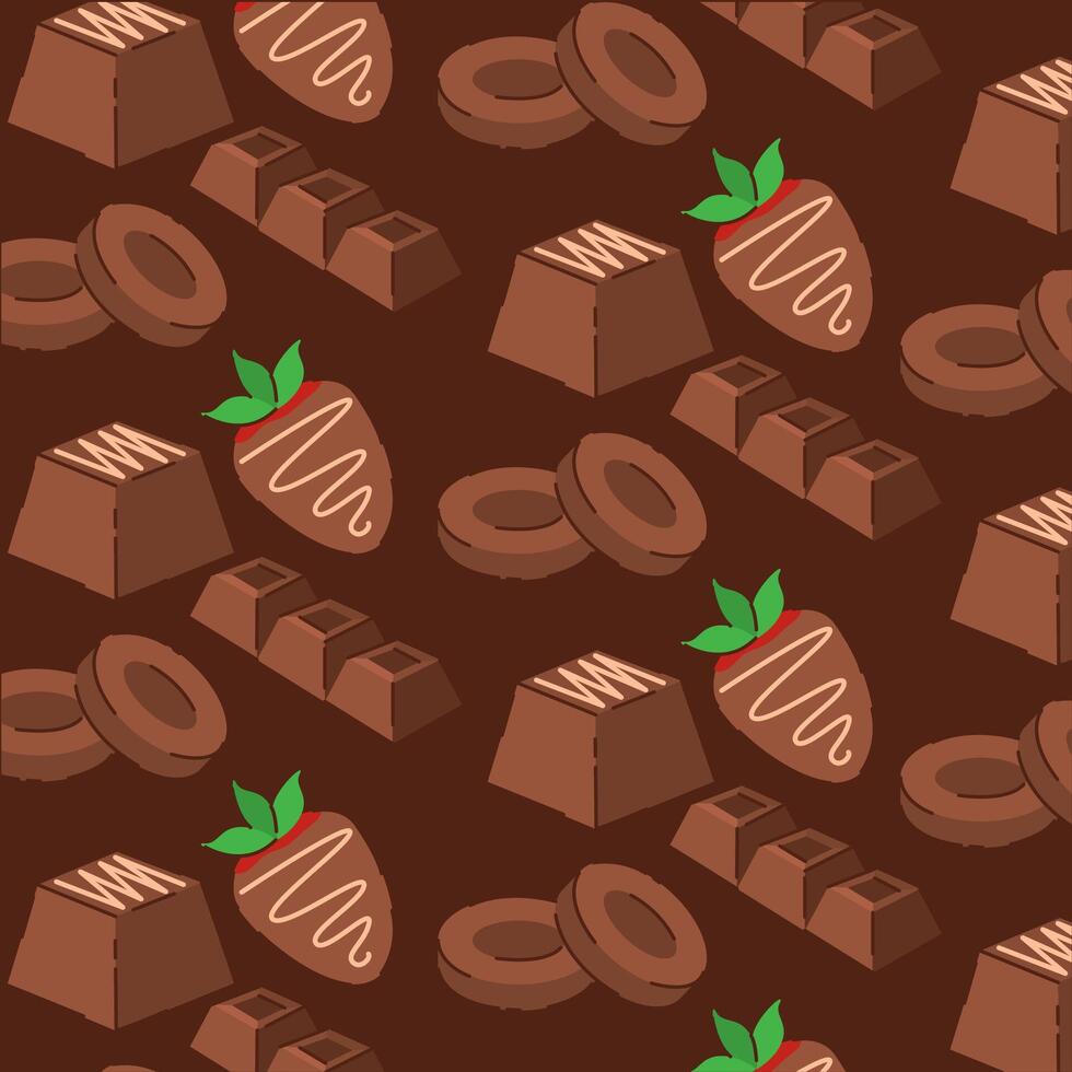 Chocolate strawberry and candy tile pattern. vector