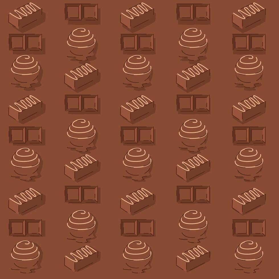 Minimal pattern of chocolate bonbons and bars. vector