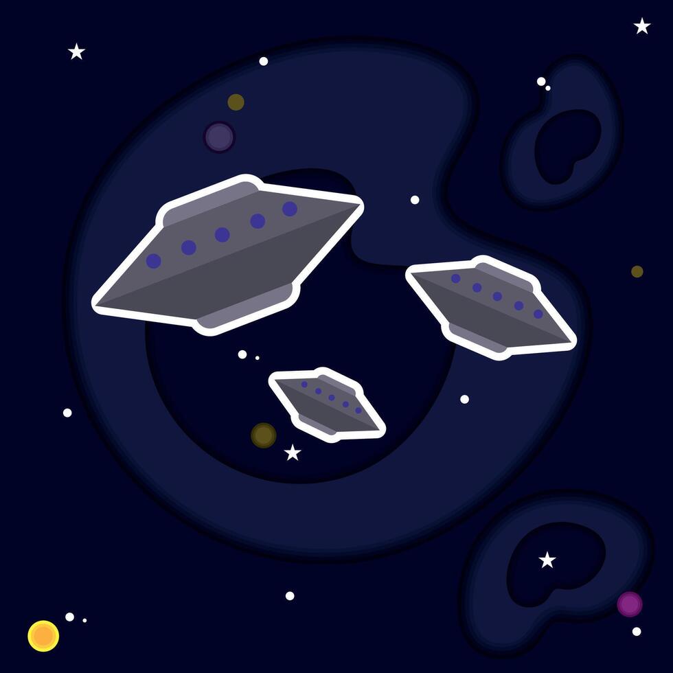 Colored universe background with a group of ufo vector