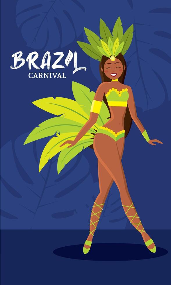 Brazilian samba dancer performing at carnival celebration vector