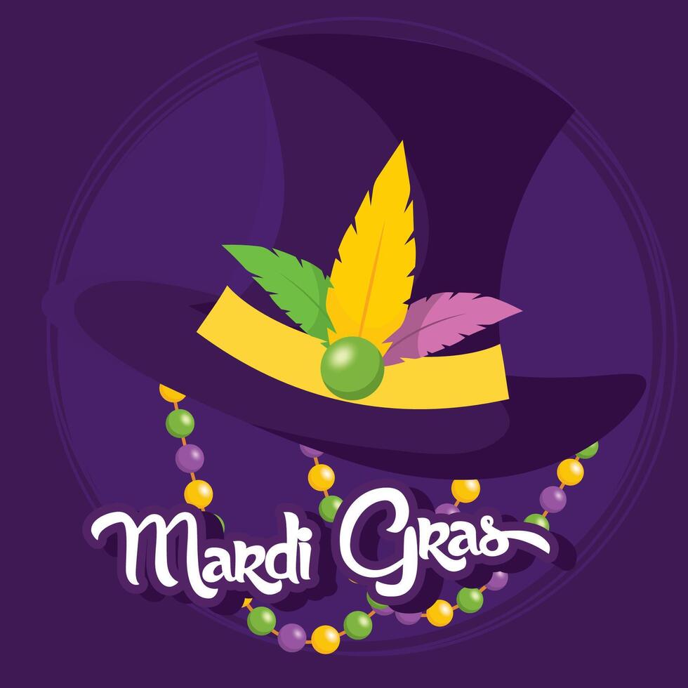 Purple Mardi Gras hat with colorful feathers vector