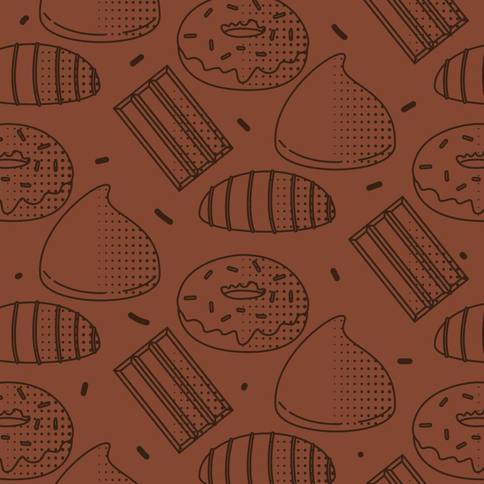 Choco donuts and candy bar repeat background. vector