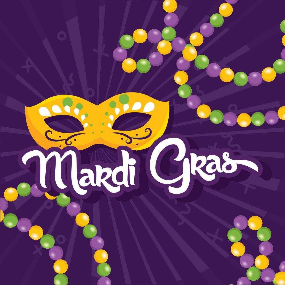 Mardi Gras mask with colorful beads and feathers vector