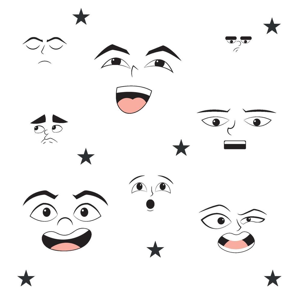 Set of different flat facial expressions vector