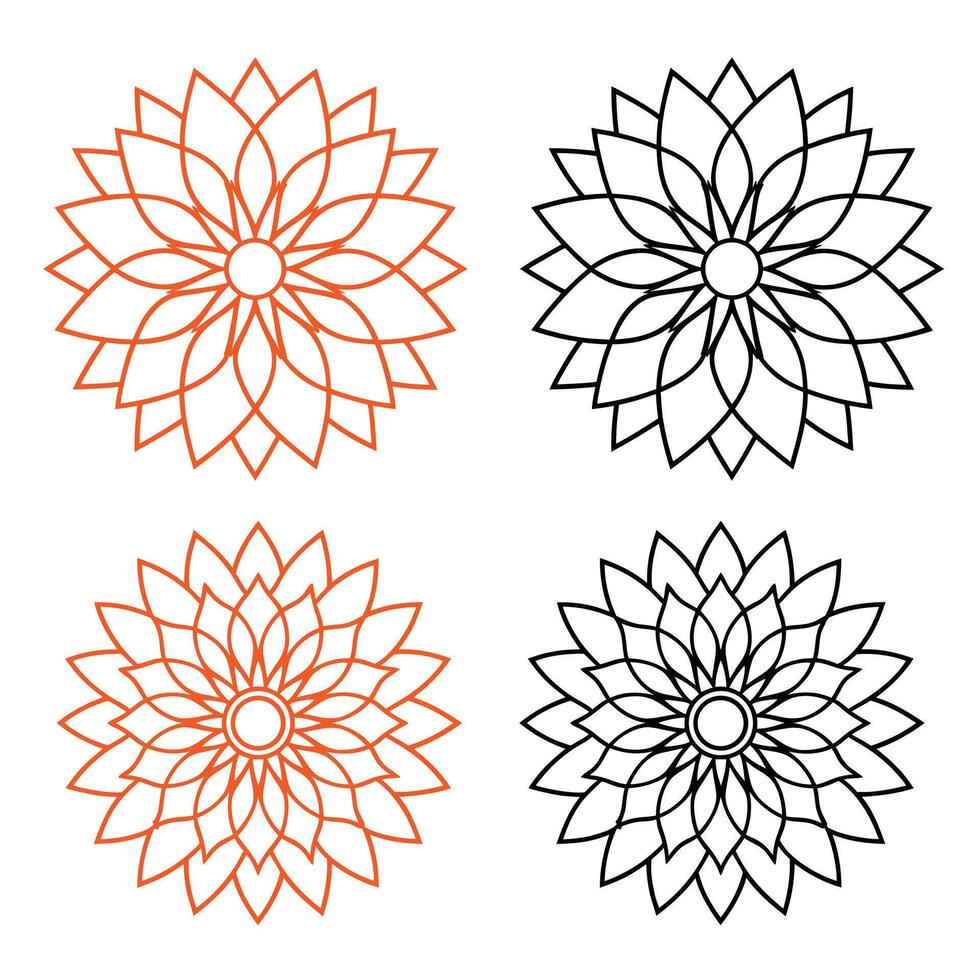 set of floral elements,Sunflower Mandala with petal symmetry and elegant curves in white background 2025 new trendy unique vector