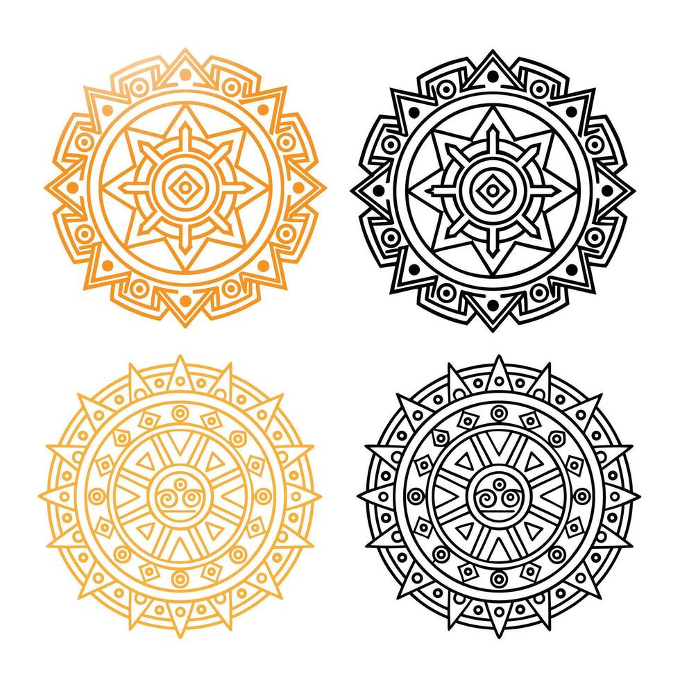 Set of Sacred Tibetan Mandala with intricate geometric symmetry in white background vector
