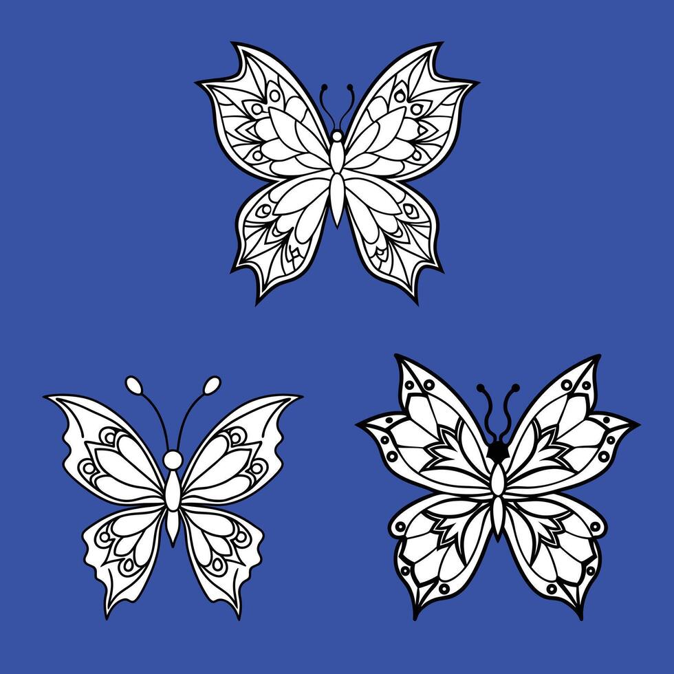 set of butterflies colouring page mandala nd lineart mandala new 2025 trendy unique vector