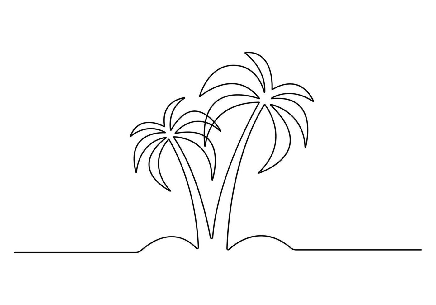 Single continuous line drawing of palm tree. One line art palm tree. Graphic illustration vector