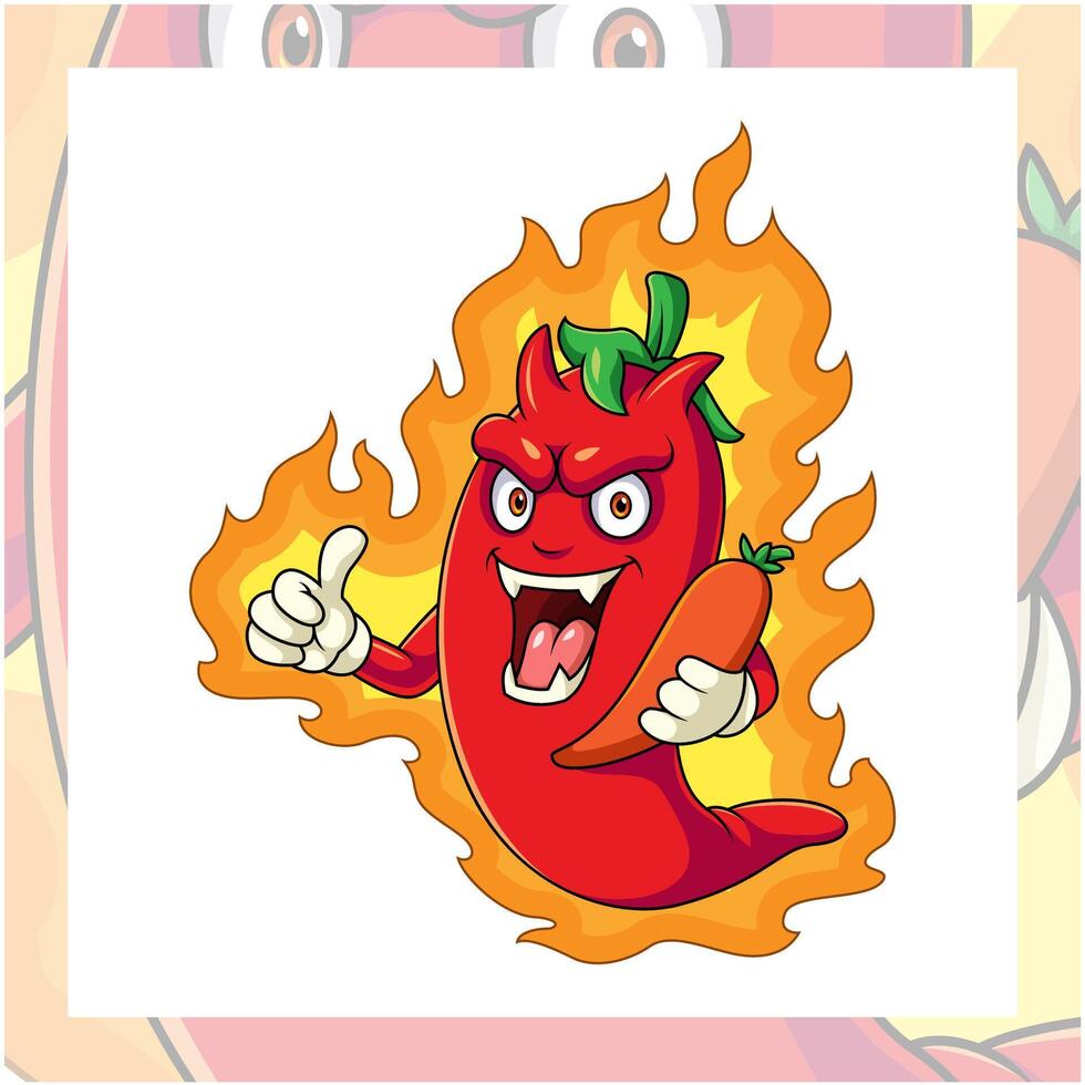 Cartoon mascot character design of chili carrying chili vector