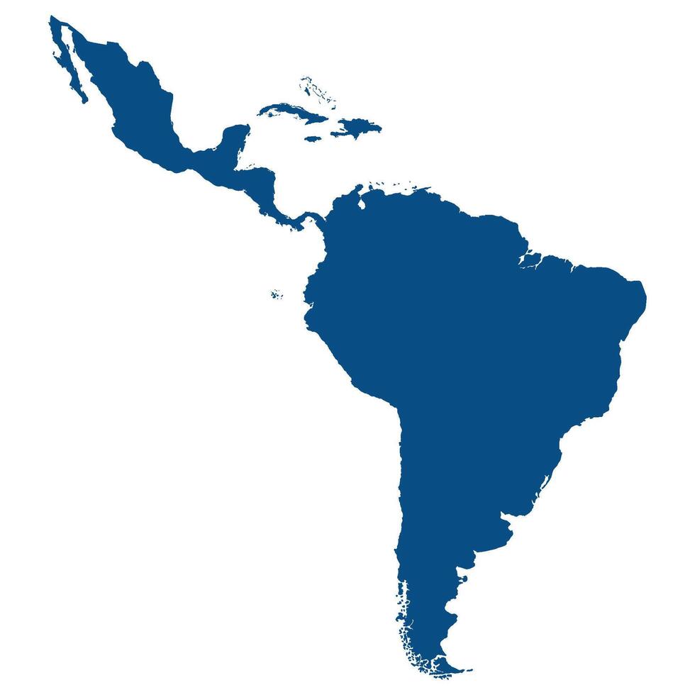 Central and South America map. Map of South and Central American in blue color vector
