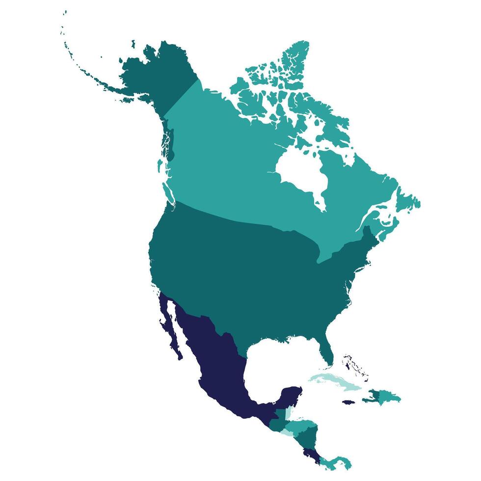 North and Central America map with countries map in multicolor vector