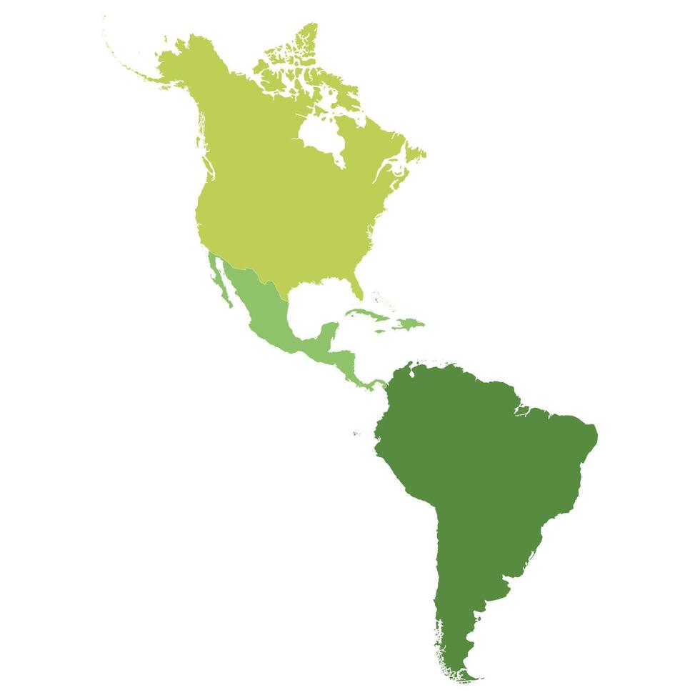 American continent map. Map of America continent with north, central and south America. vector