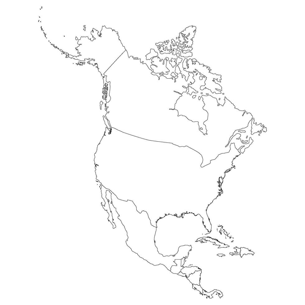 North and Central America map. Map of Central and North America continent map with countries map in white color vector
