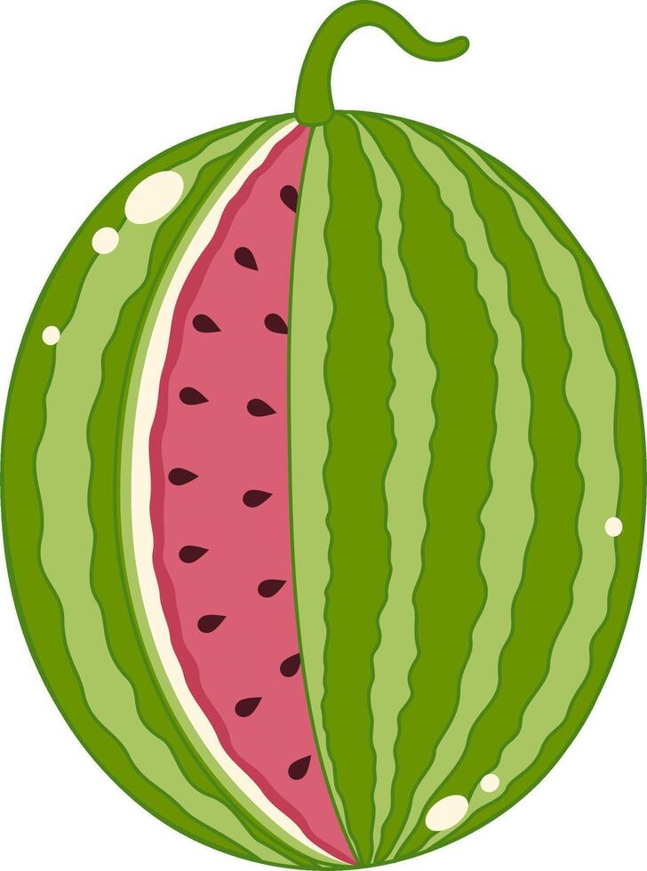 Round Watermelon With Little Slice On It. Cute and Simple Style. vector
