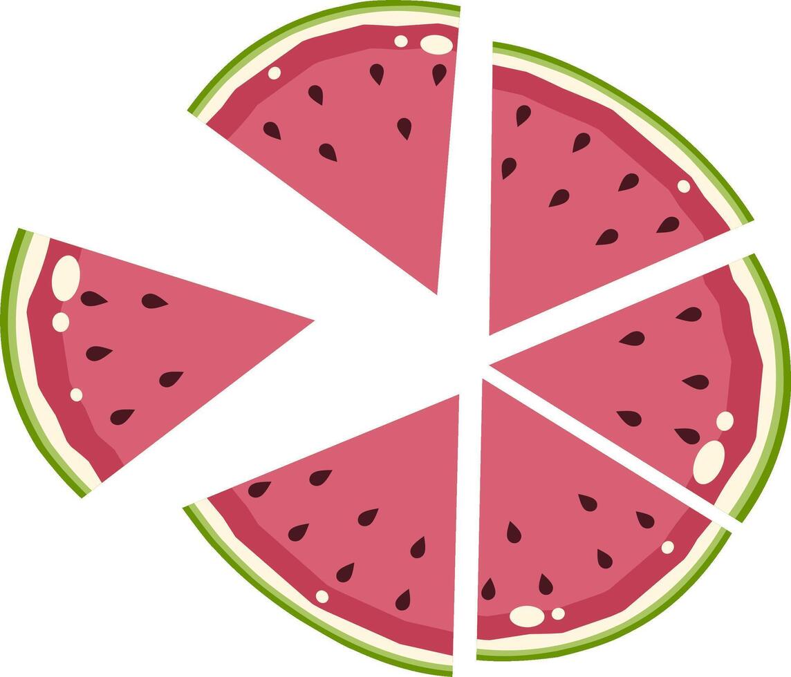 Fresh Ripe Watermelon Pizza Slices. Cute and Simple Style. vector