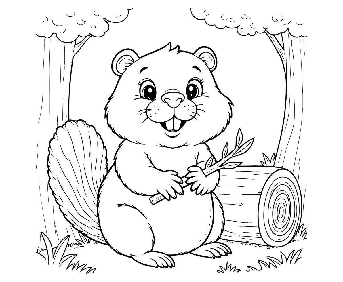 Adorable Beaver coloring page vector