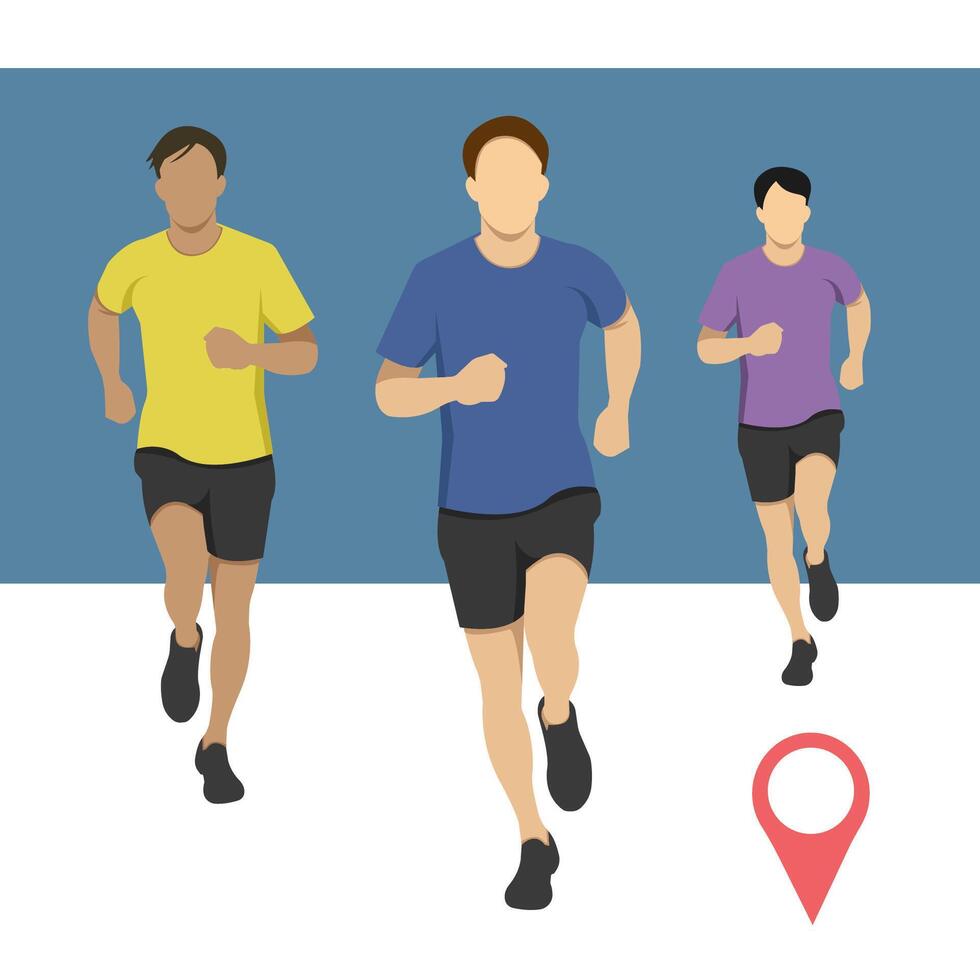Marathon run. Group of running people vector