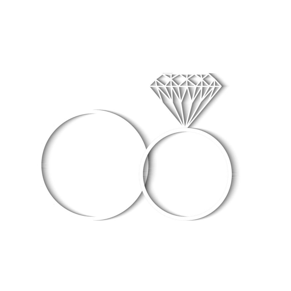 White wedding rings with shadows on white background. Graphic design. vector