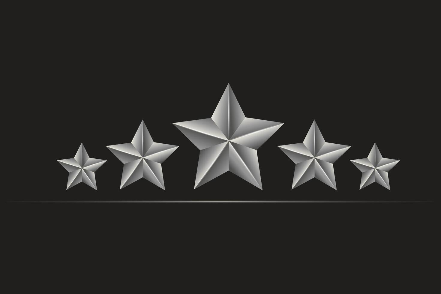 5 silver stars rating on black background. Graphic design. vector