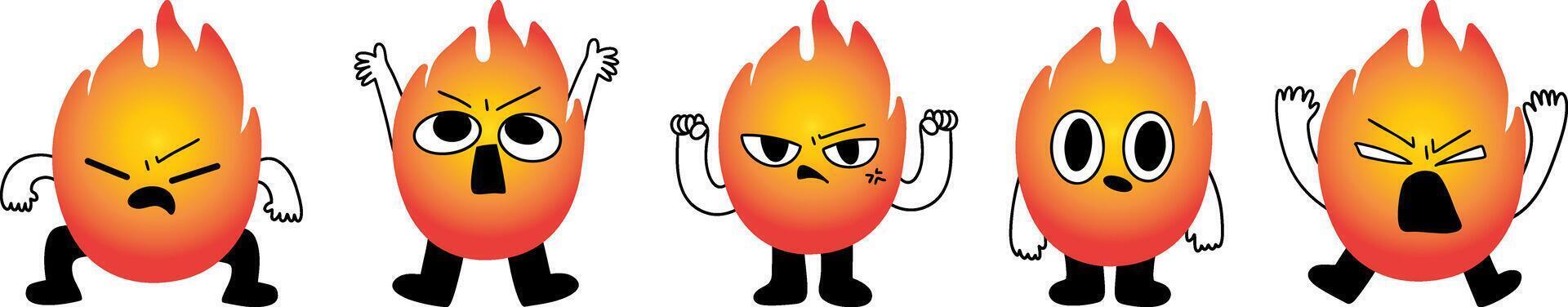 Cartoon Fire Characters Expressing Anger and Intensity vector