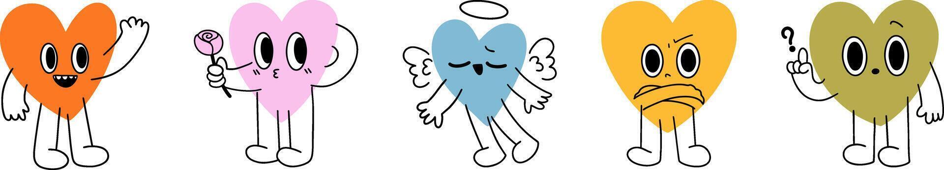 Colorful Heart Characters with Expressive Faces and Unique Emotions vector