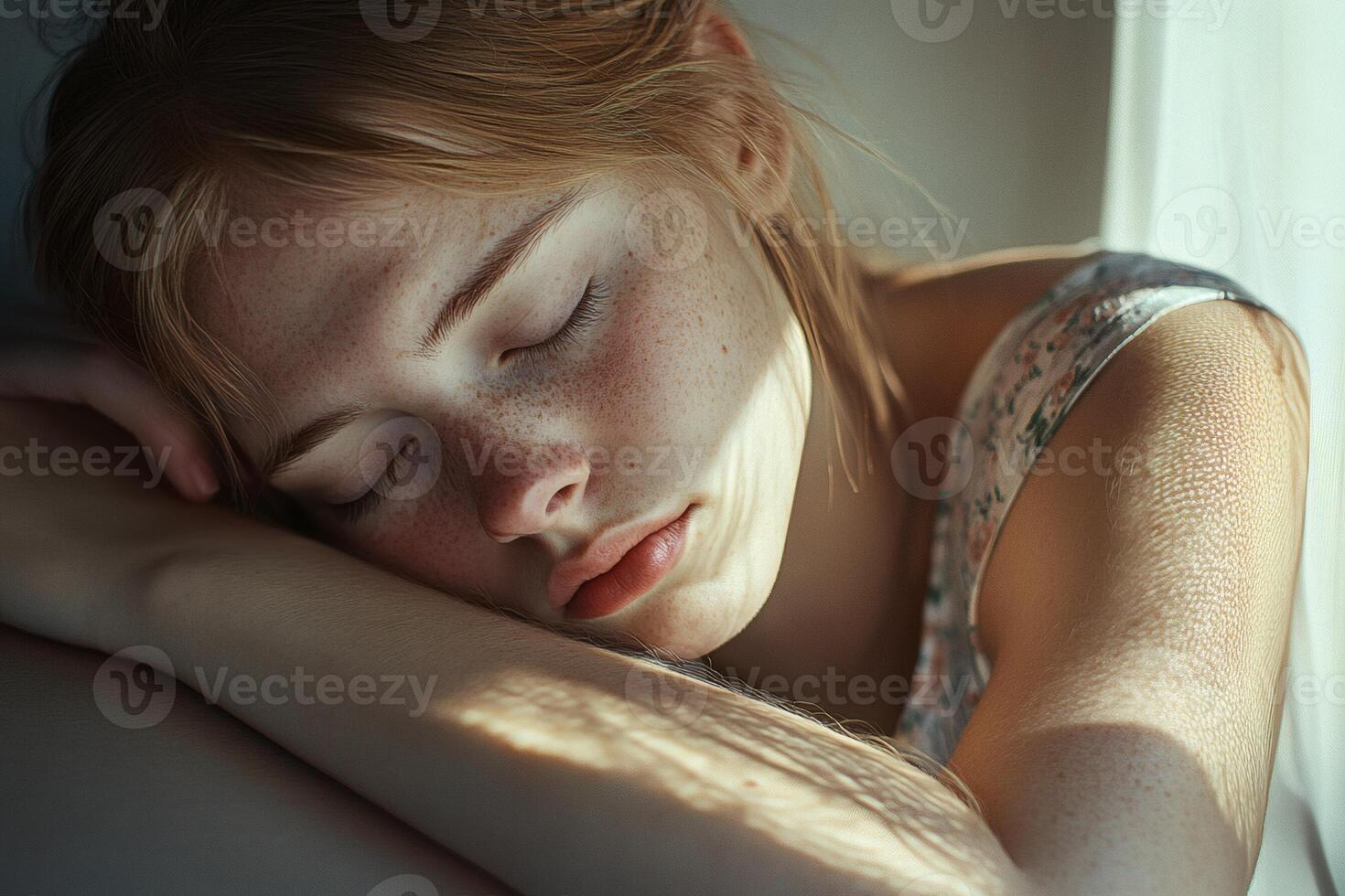 Young Woman Sleeping Peacefully in Natural Light photo