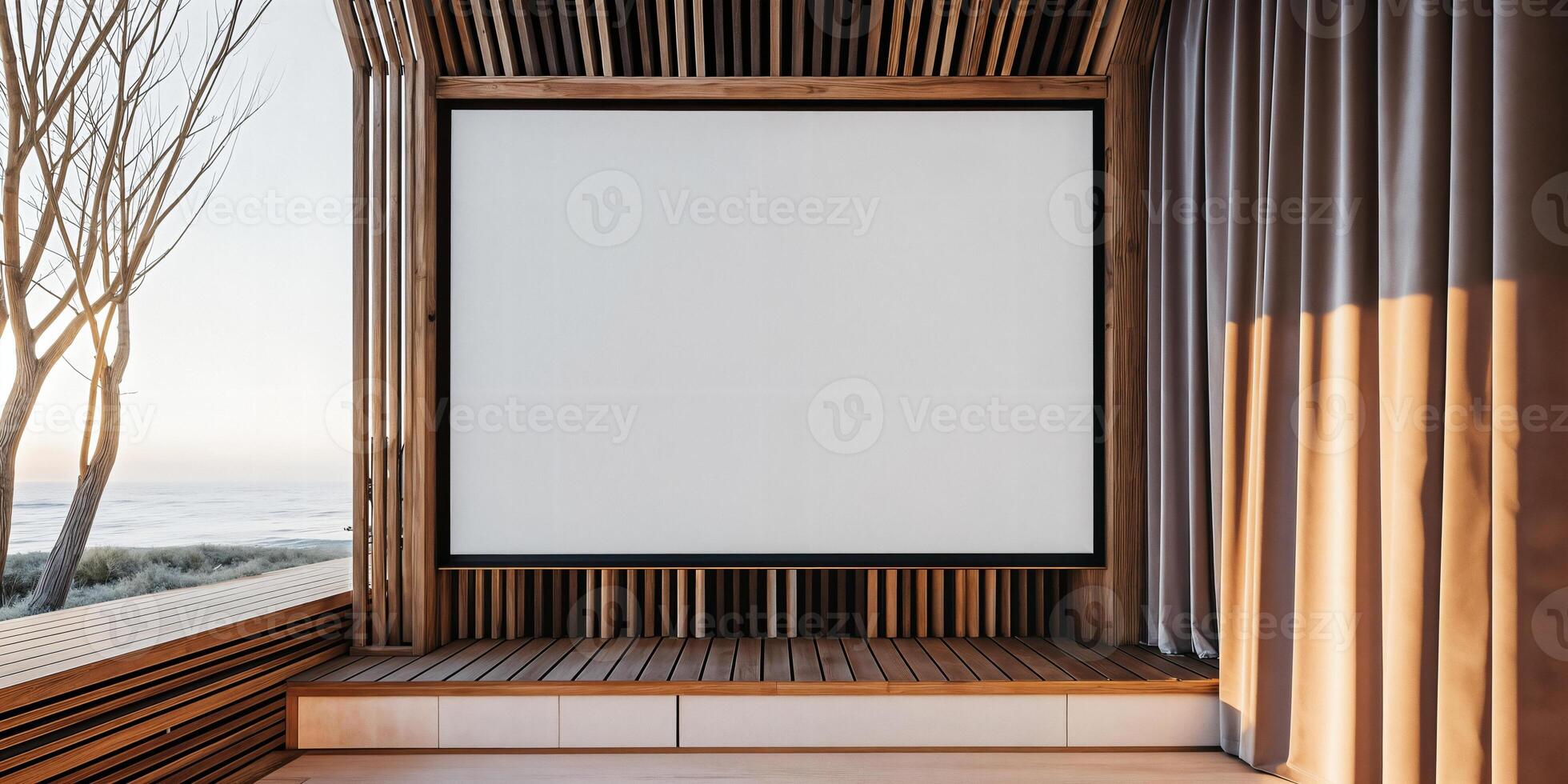 Modern Outdoor Theater with Ocean View and Projection Screen photo