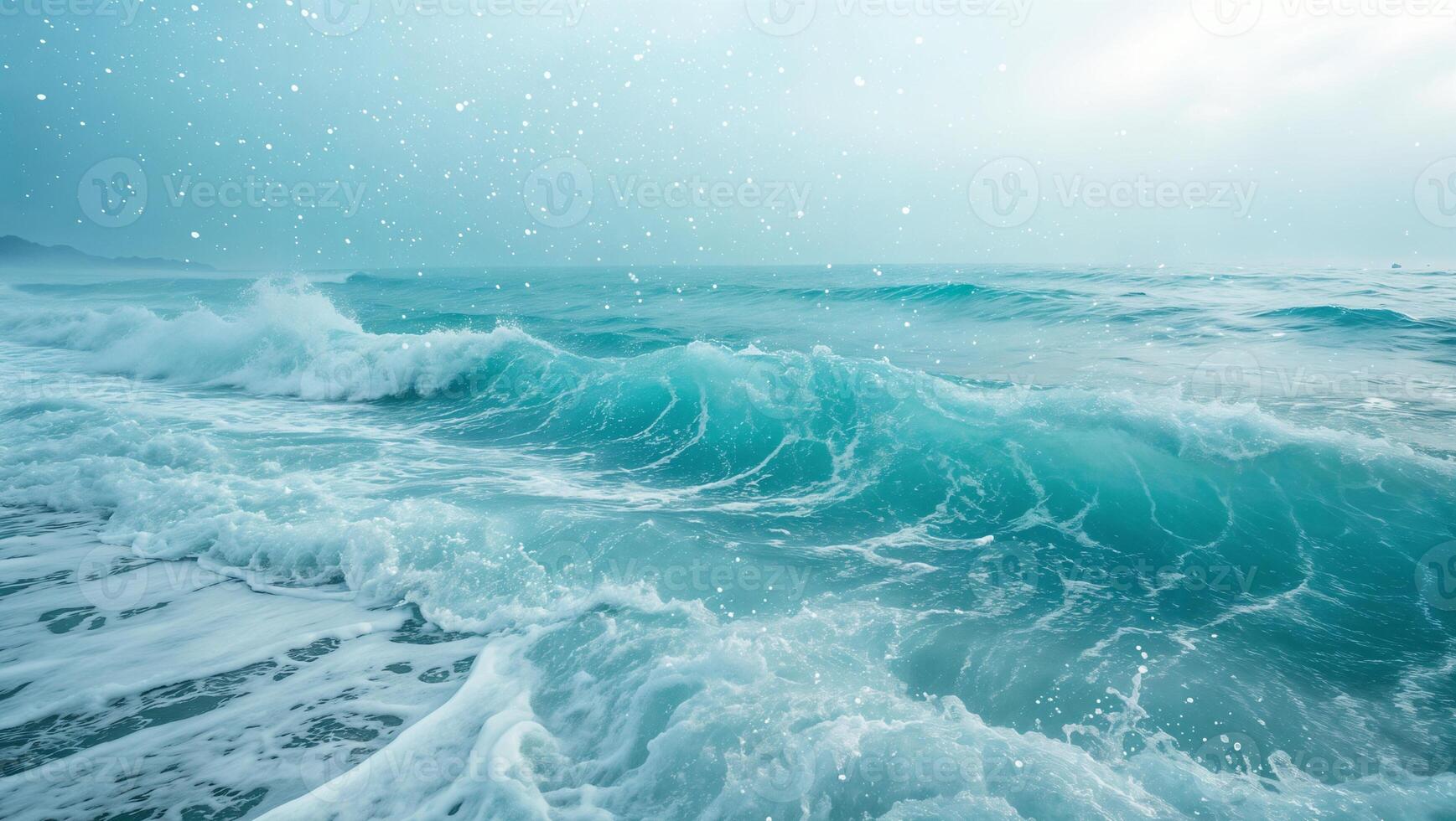 Blue Ocean Waves with White Foam and Snowfall photo