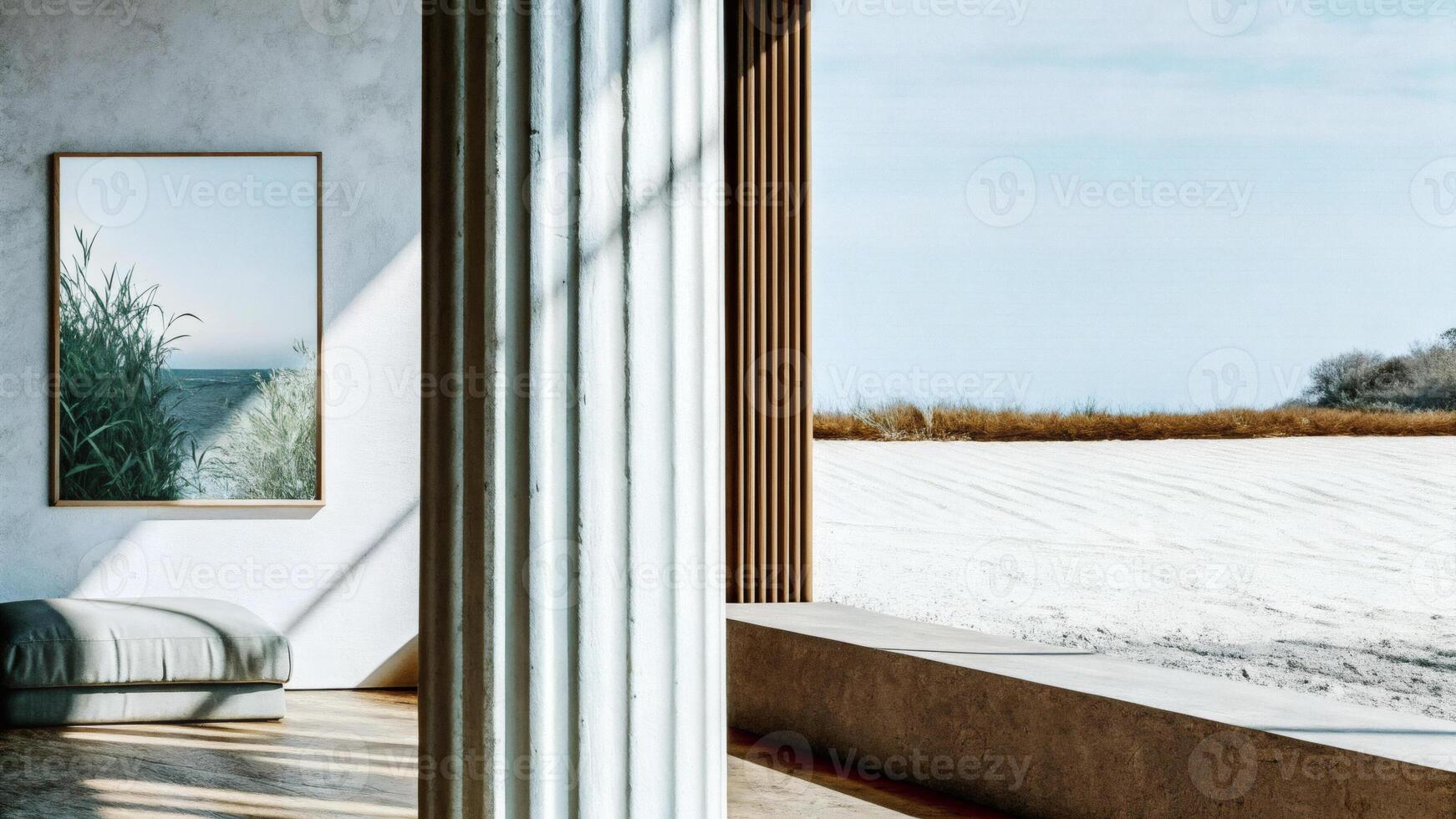 Minimalist Interior with Pillar and Ocean View photo