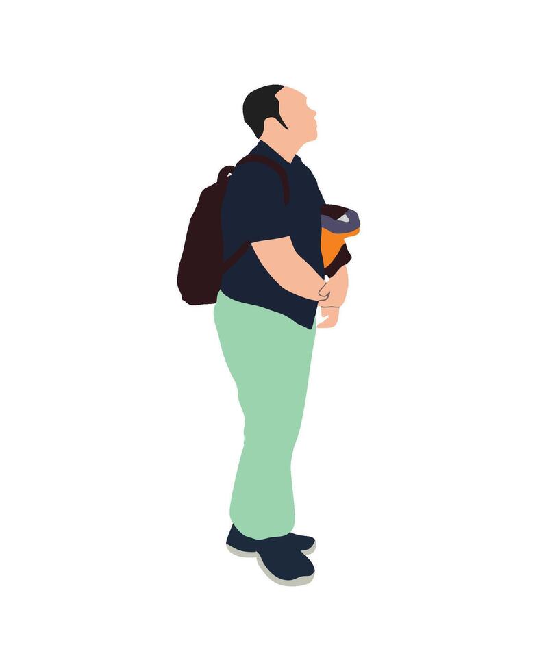 Flat art people and illustration, man with bag holding jacket with casual outfit A45 vector