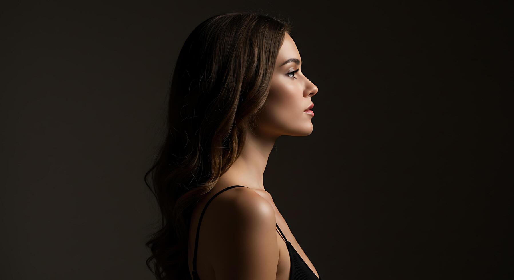 Elegant woman in profile with soft, subtle lighting, conveying inner reflection - Generated using AI photo