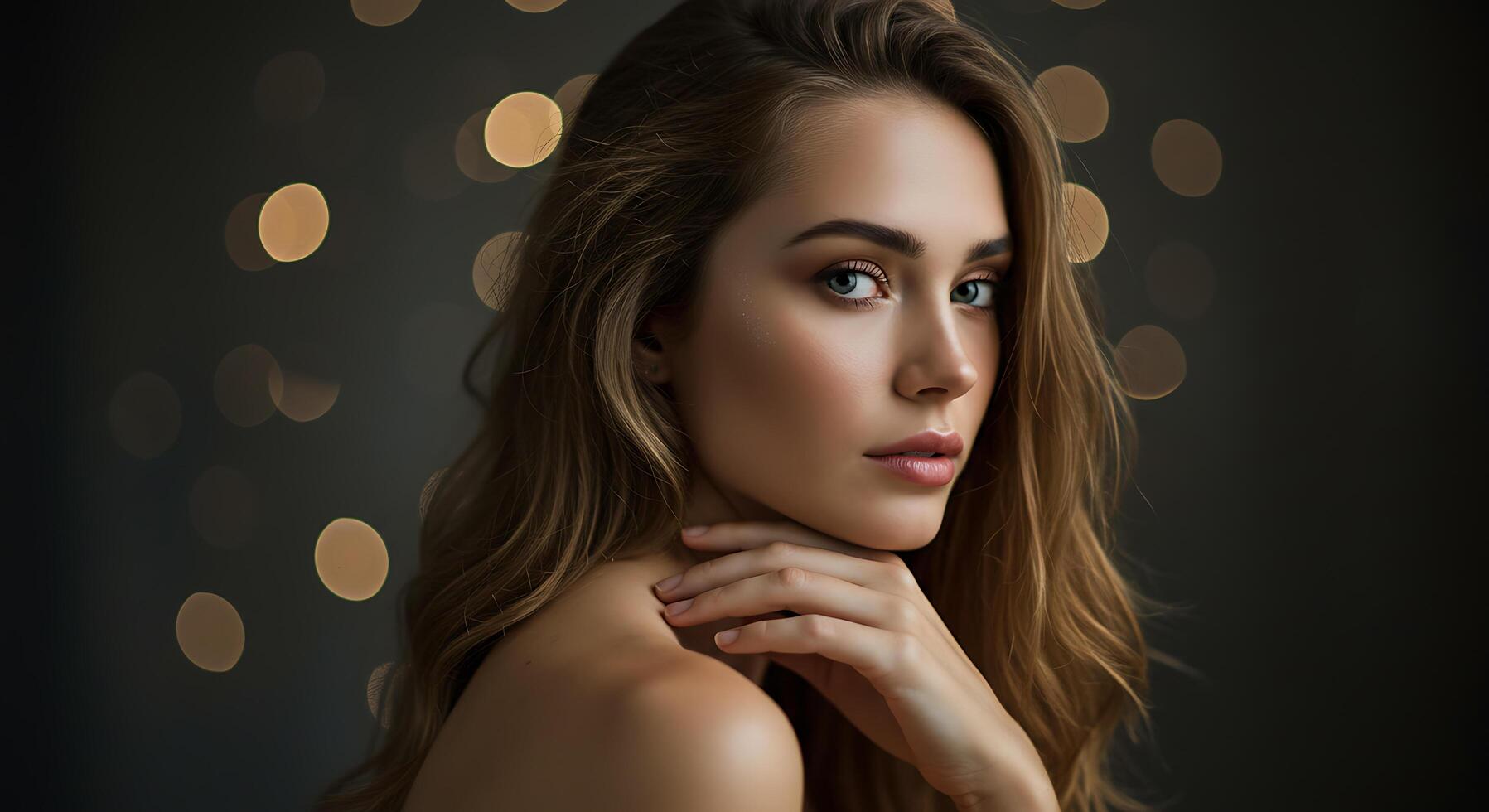 Elegant portrait of a young woman with bokeh lights background - Generated using AI photo