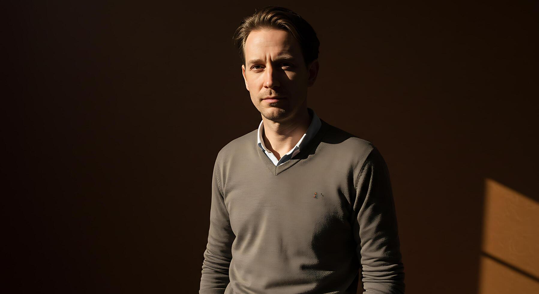 Contemplative portrait of a man in natural light - Generated using AI photo