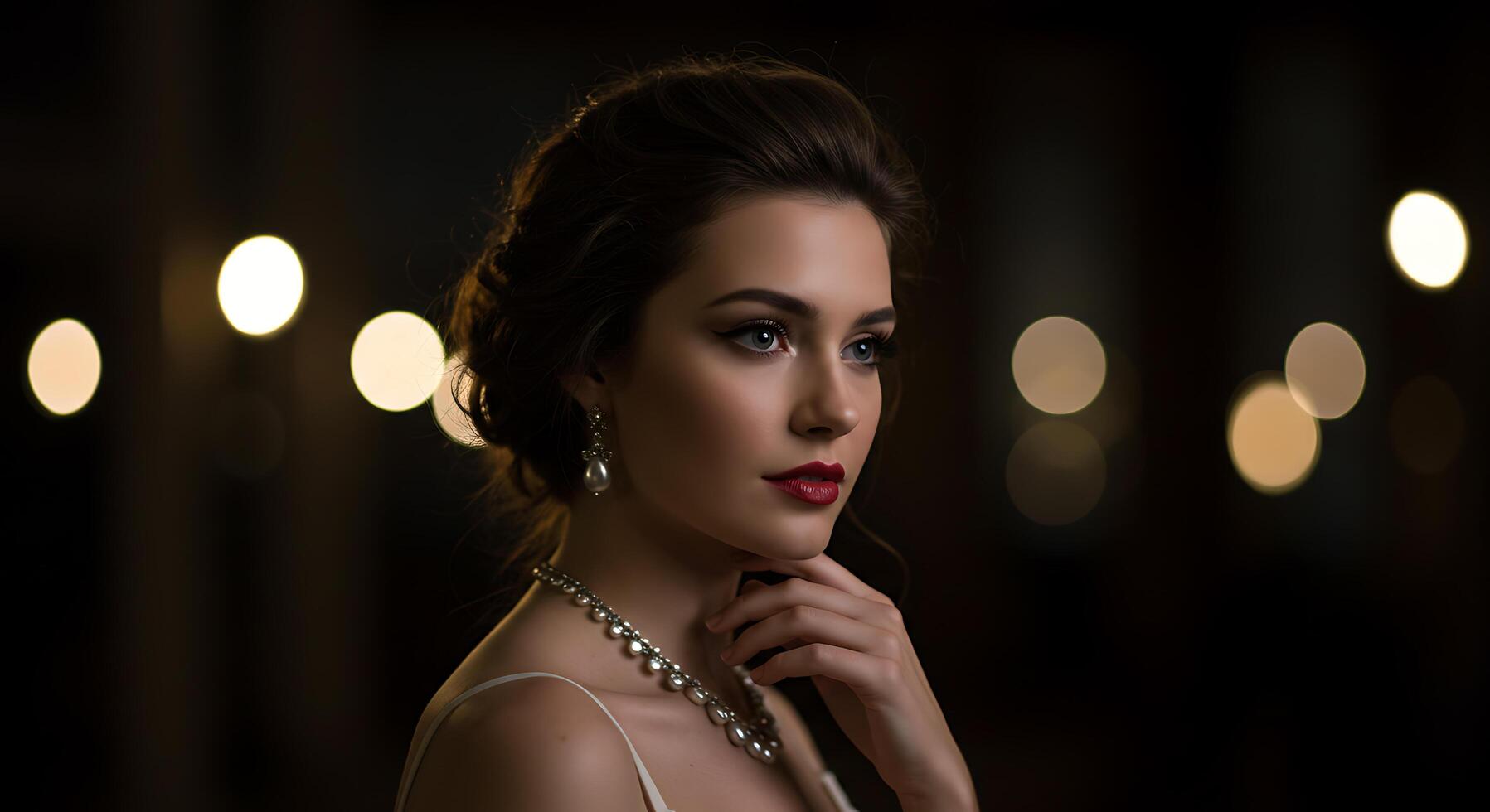Elegant woman portrait in evening light with soft focus and bokeh - Generated using AI photo