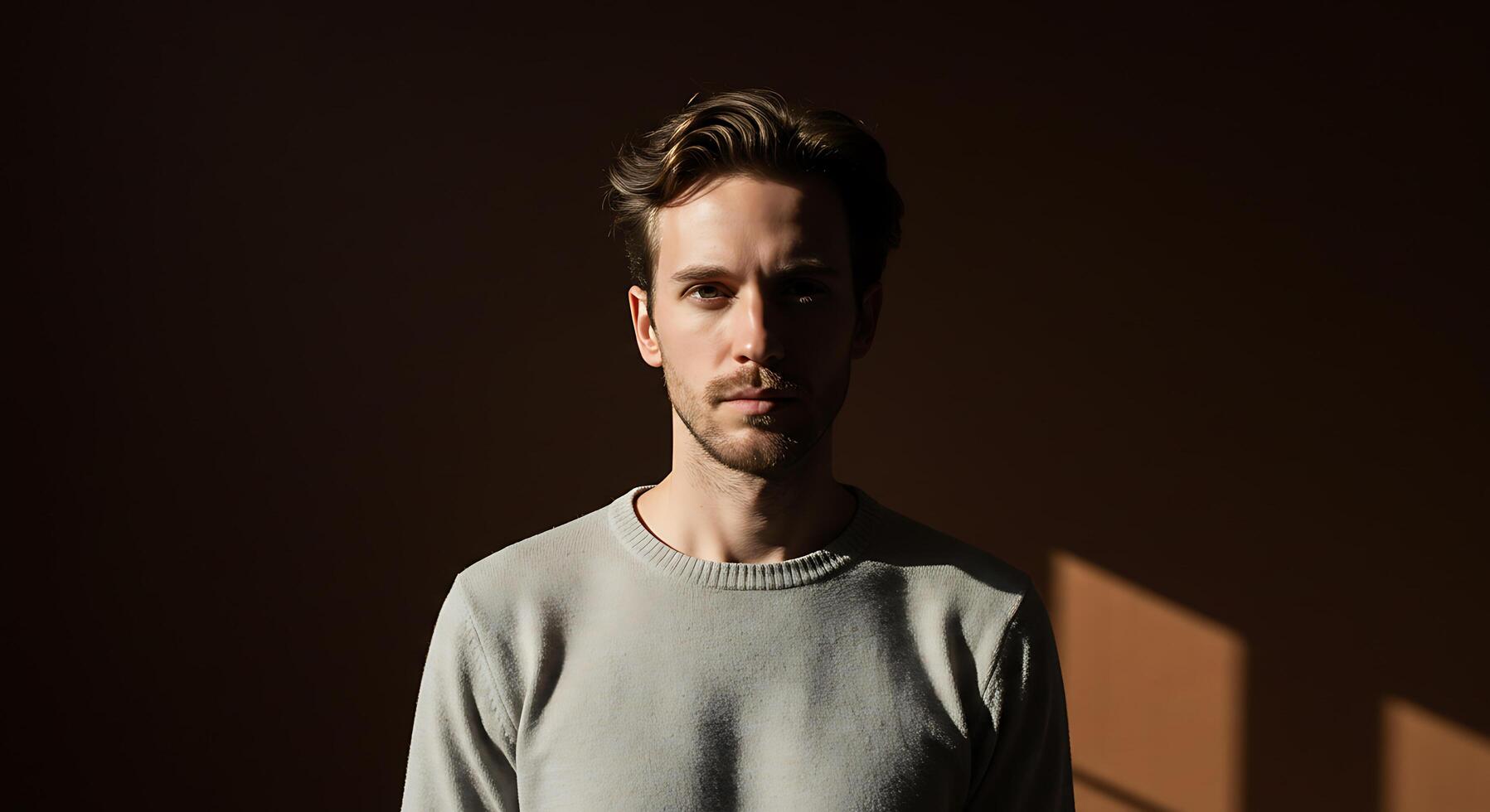 Striking portrait of a contemplative man with light and shadow play - Generated using AI photo