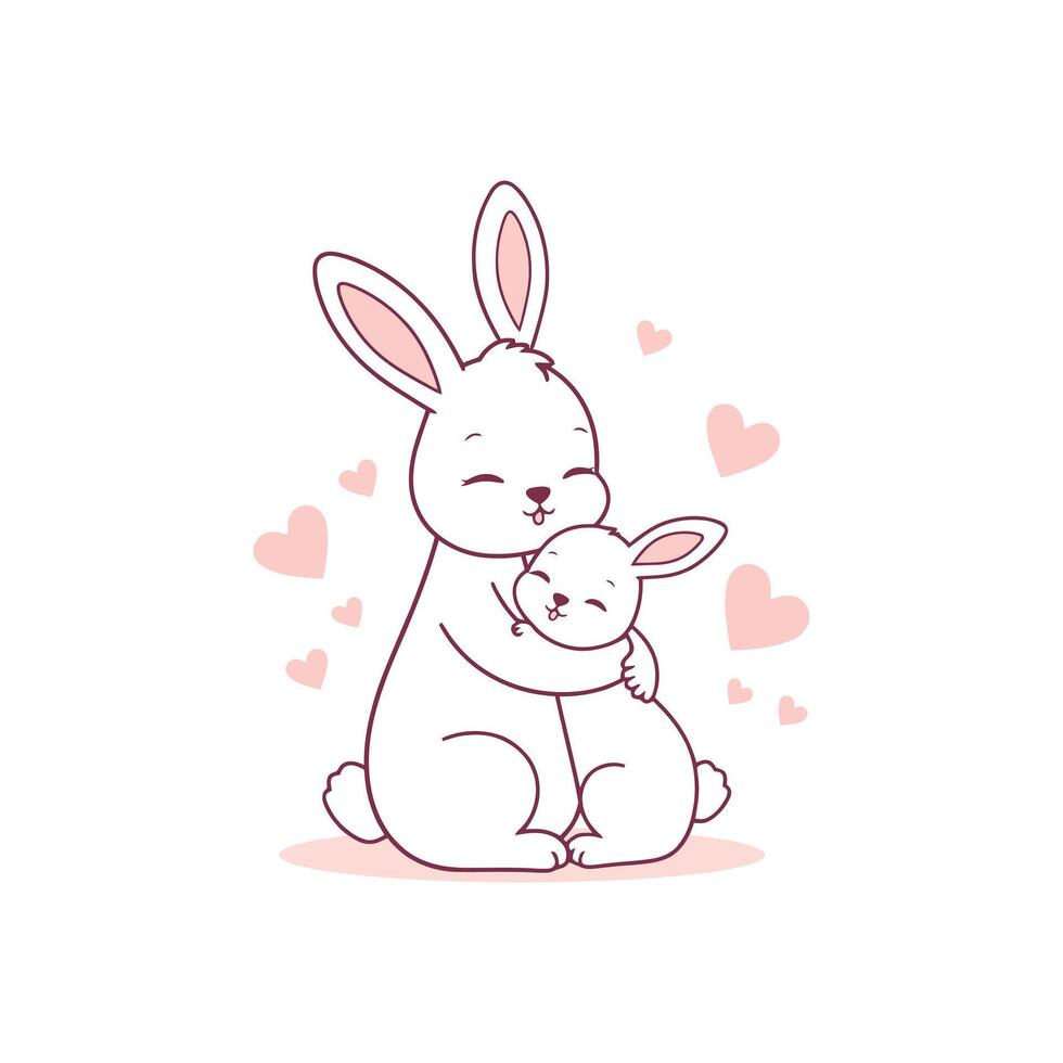 Heartwarming Illustration of Bunny Mom and Baby, Symbol of Love and Mothers Day Affection vector