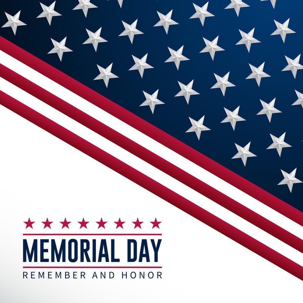 Memorial day background design with remember and honor text and 3d stars vector