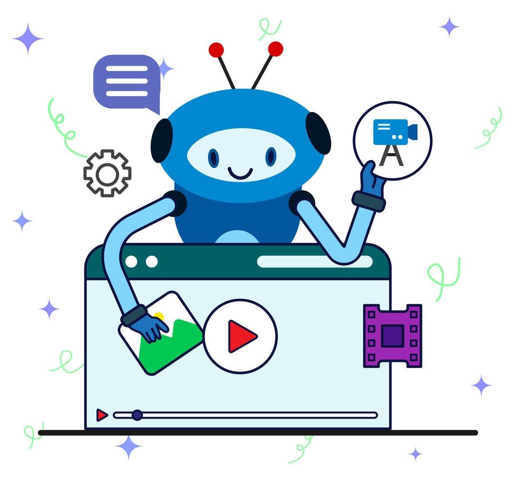 robot presentando acerca de sitio web contenido creación en sitio web. artificial inteligencia robot generando sitio web. vector