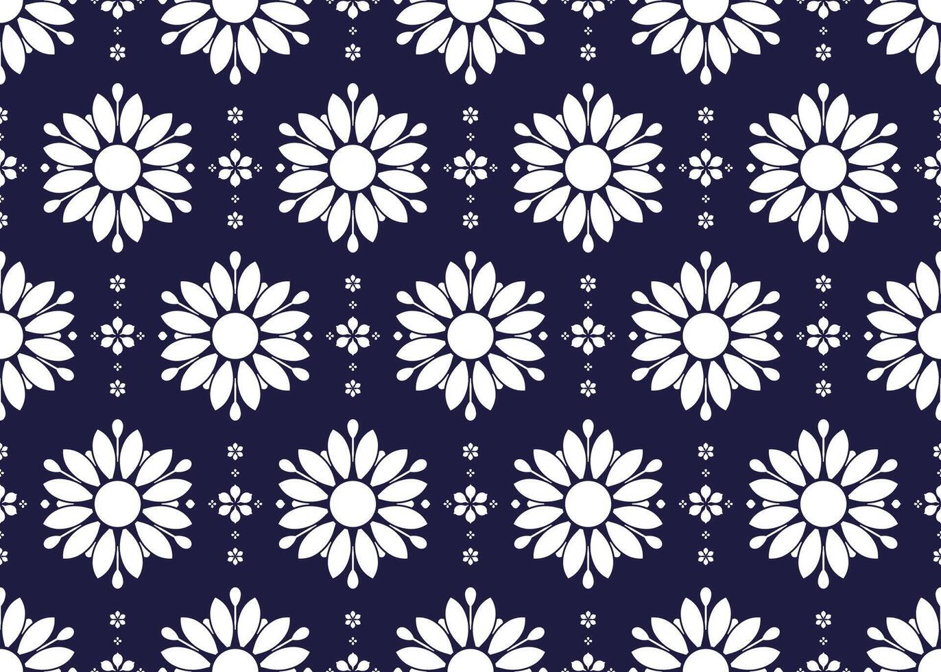 White lotus blooming design on dark blue background, ethnic fabric seamless pattern, design for cloth, carpet, batik, wallpaper, wrapping etc. vector