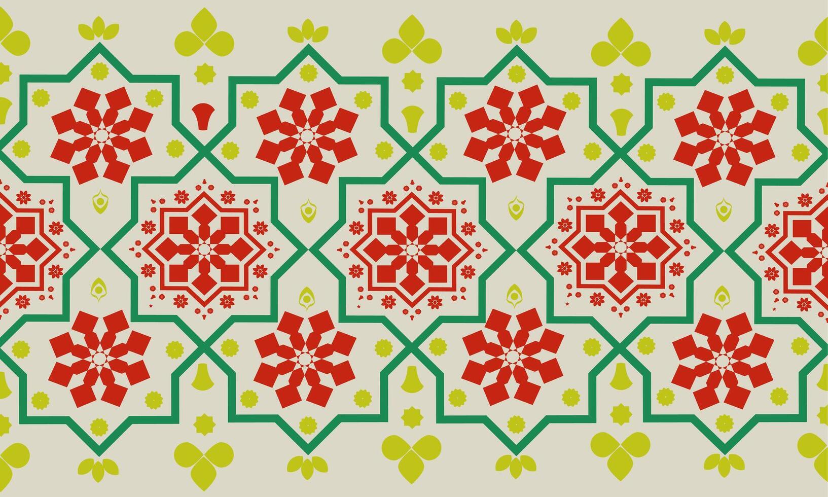 Beautiful Embroidery Floral Yellow, Red And Green vector
