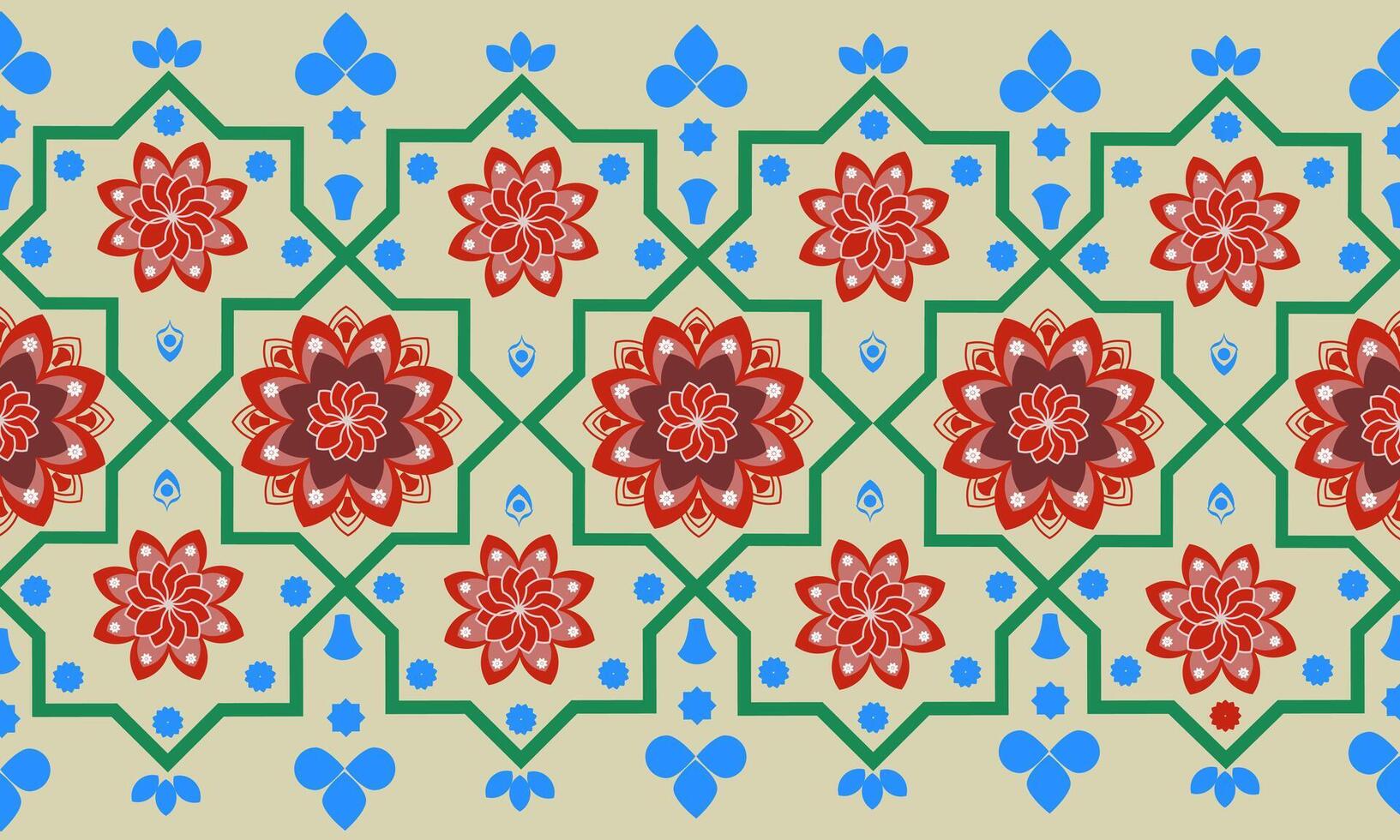 Beautiful Embroidery Floral Green, Blue And Red vector