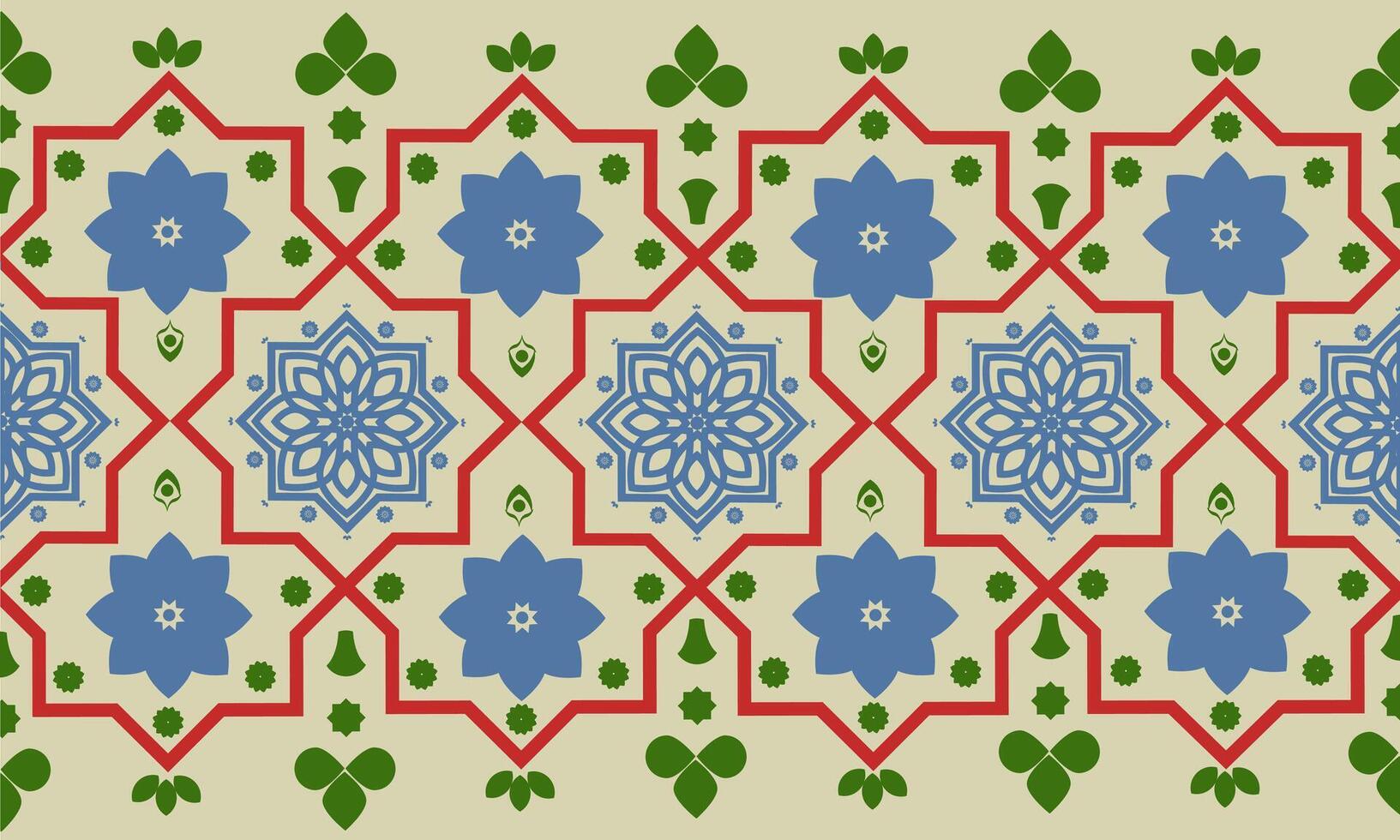 Beautiful Embroidery Floral Red, Blue And Green vector