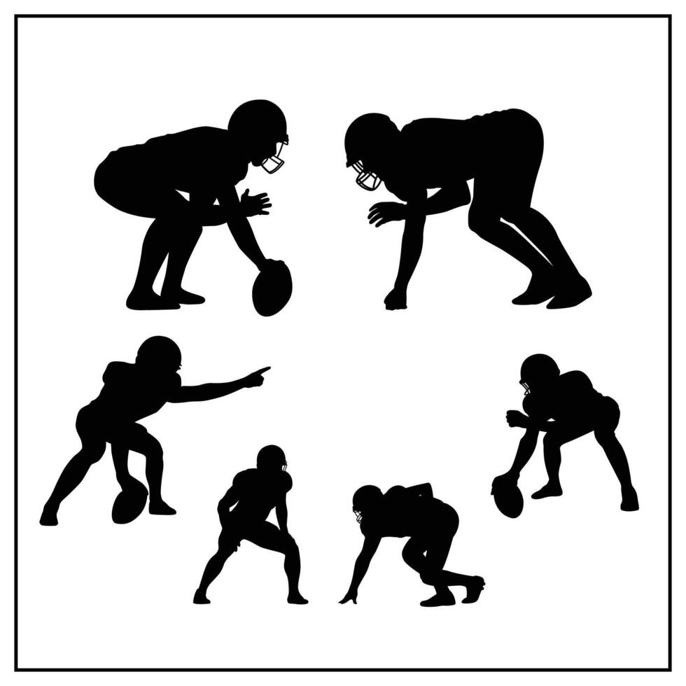 Silhouette American football player in ready to start, outline design and illustration. vector
