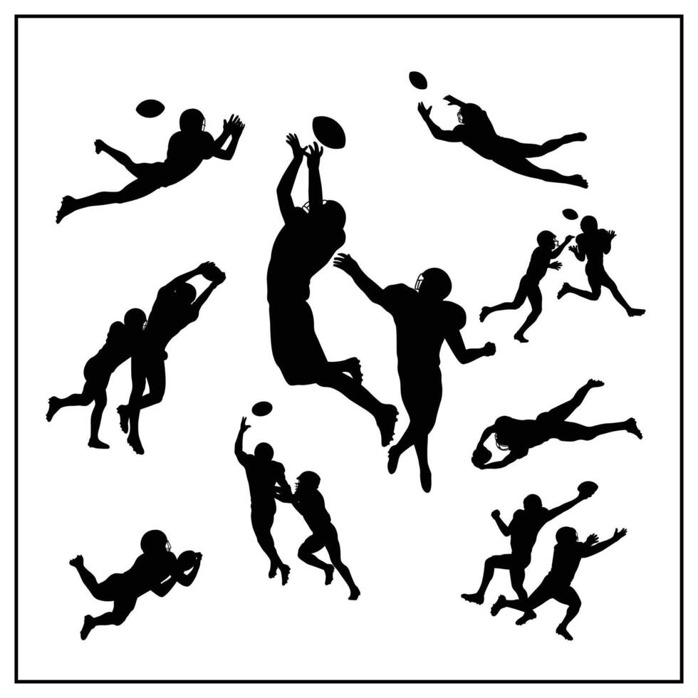 Silhouette American football player to catch a ball. Outline design and illustration. vector