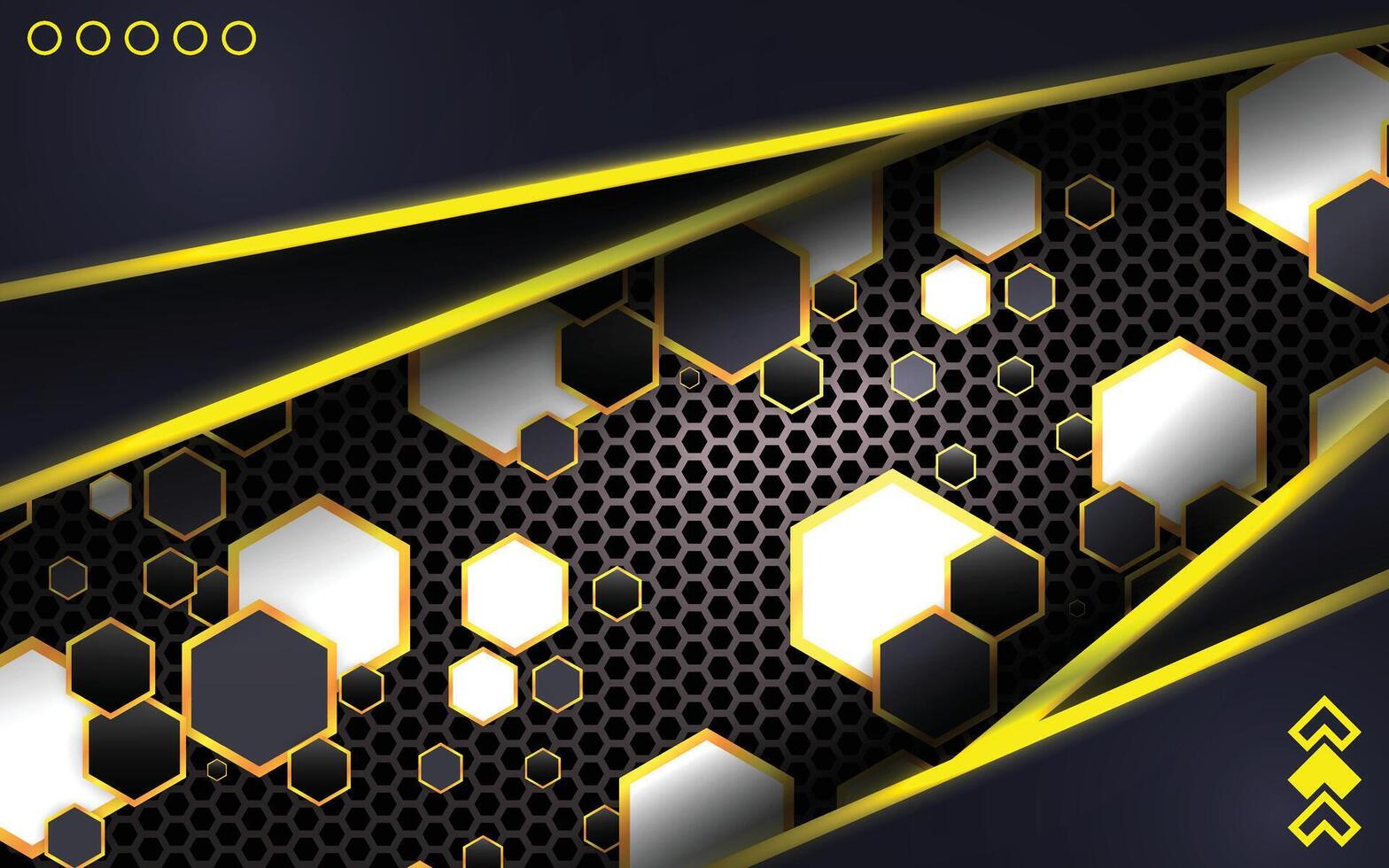 abstract hexagon background with black and yellow lines vector