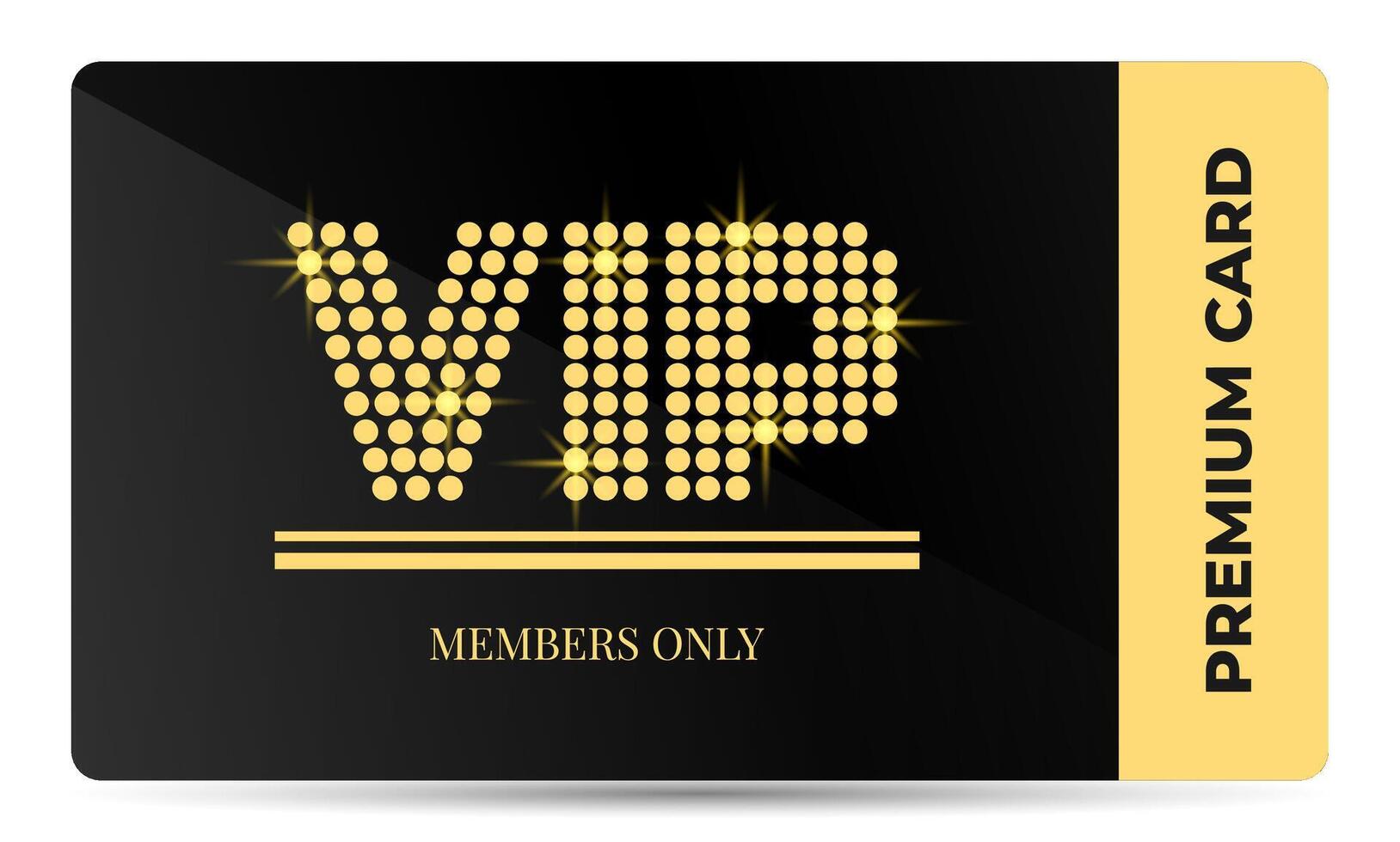 Golden VIP text element with luxurious shiny design. Premium card for gym, spa, lounge, exclusive access. illustration vector