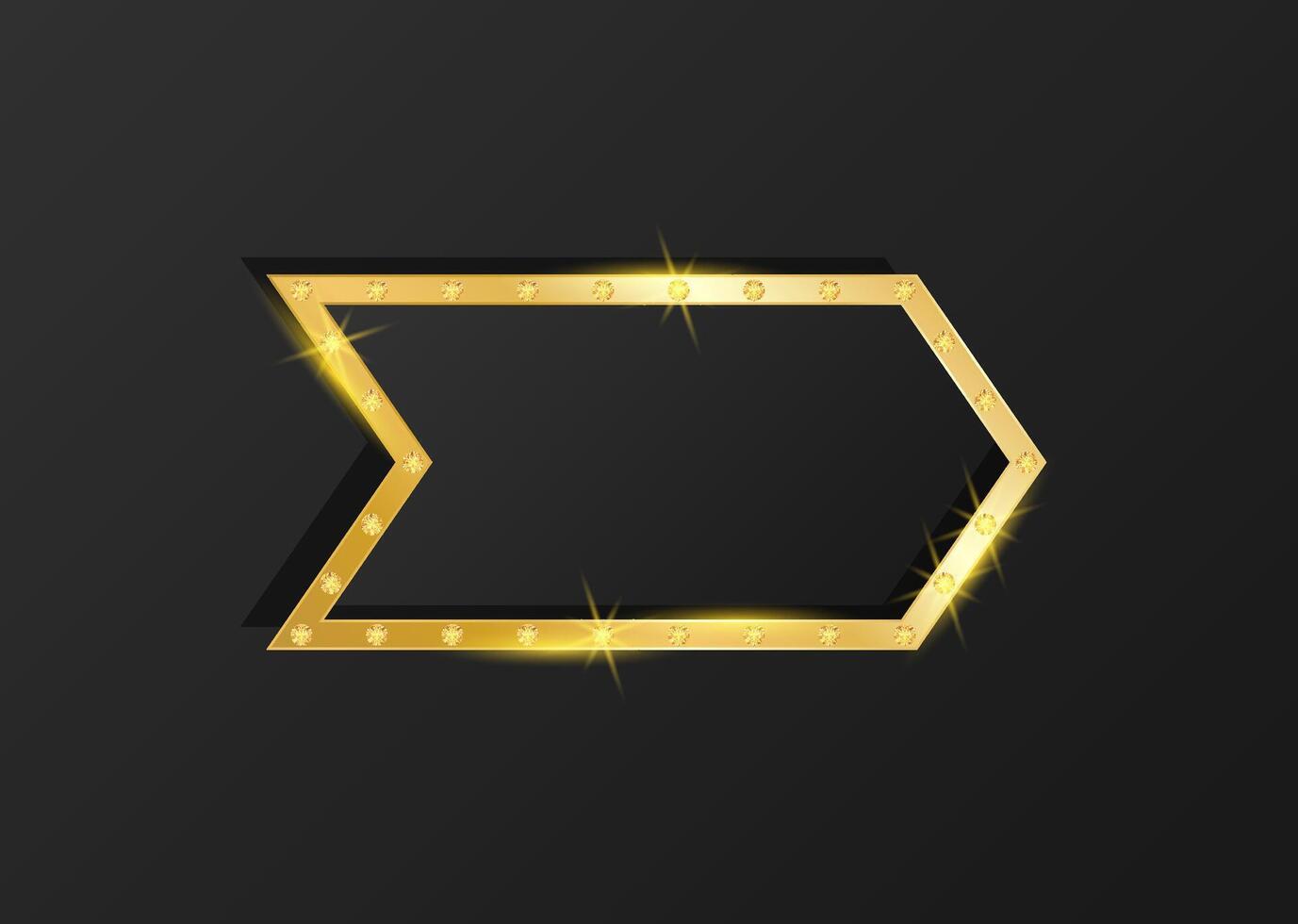 Gold arrow direction. Golden premium design with shiny diamond on black background. Flat illustration with empty copy space vector