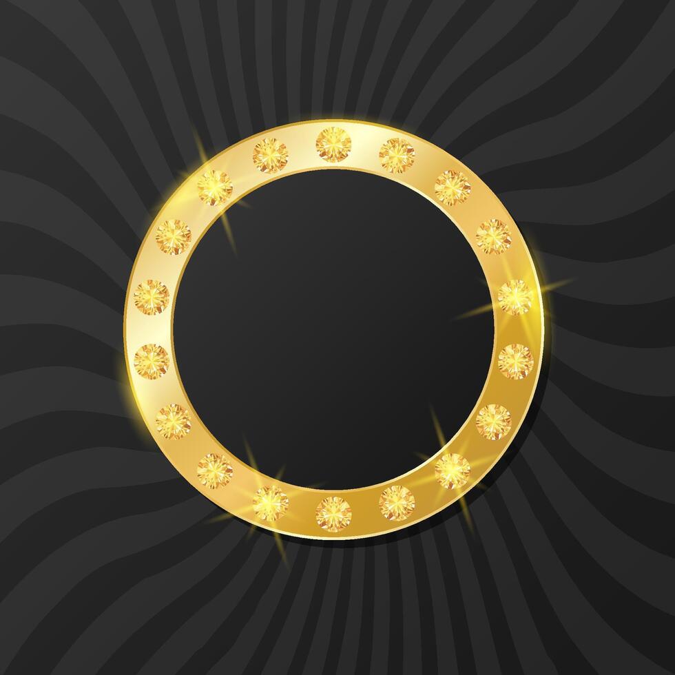 Abstract golden circle frame with shiny diamond. Luxury modern concept, premium background. illustration with copy space vector