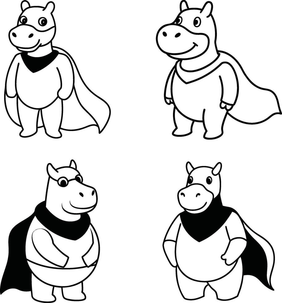 Charming illustration of wild and zoo animals like a hippo for coloring. vector